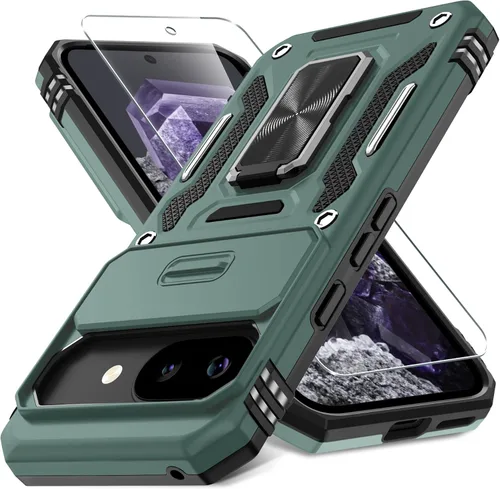 Vista 41 de DEERLAMN Funda para Google Pixel 8 con cubierta deslizante para cámara + protector de pantalla (1 paquete), soporte de anillo giratorio grado