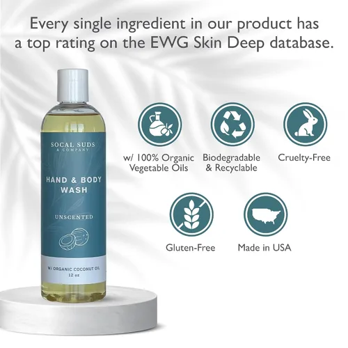 Vista 2 de SoCal Suds & Company Gel de baño orgánico - Jabón líquido suave para manos y cuerpo para hombres y mujeres, fabricado con aceites orgánicos y aceite