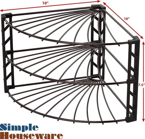 Vista 4 de Simple Houseware - Organizador de estantería esquinera de 3 niveles para encimera, bronce