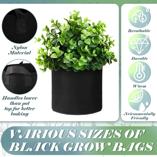 Vista 3 de Hoolerry Paquete de 7 bolsas de cultivo de plantas negras de varios tamaños, bolsas de cultivo no tejidas gruesas en 4 tamaños, 10, 7, 5 y 3