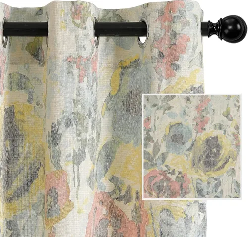 Vista 18 de Mysky Home - Cortinas florales de 90 pulgadas de largo, con filtro de luz, cortinas de dos hojas con pinzas y pliegues para sala de estar