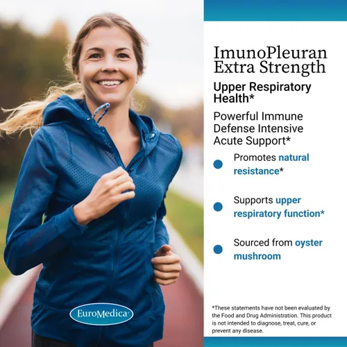 Vista 3 de EuroMedica ImunoPleuran Extra Strength - Suplemento de salud respiratoria superior - Pleurano procedente de hongos - con vitamina C y zinc - vegano