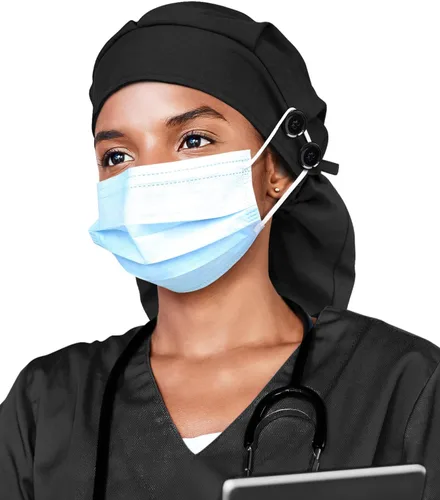 Vista 4 de Gorro de trabajo forrado de satén con botón para mujeres de cabello largo