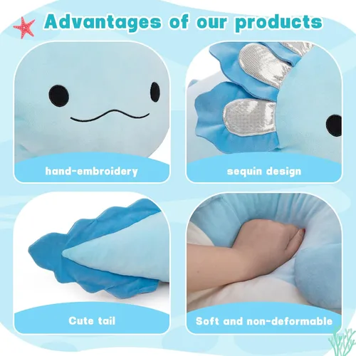 Vista 2 de BENINY Juguete de Peluche Grande de Ajolote Azul, Animal de Peluche Gigante de Ajolote de 39", Juguetes Grandes Regalo para Niñas Niños, Almohada