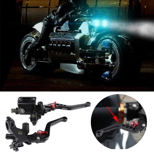Vista 2 de Fydun 1 par de palancas universales de depósito de cilindro maestro de embrague de freno de motocicleta de 7/8 pulgadas, 0.866 in, juego izquierdo