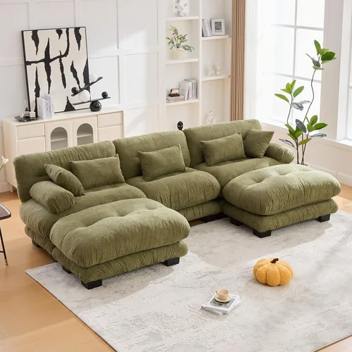 Vista 32 de Sofá modular en forma de U de 118 pulgadas con 2 otomanas, sofá de nube de terciopelo peletizado con almohadas de apoyabrazos de refuerzo, cómodo