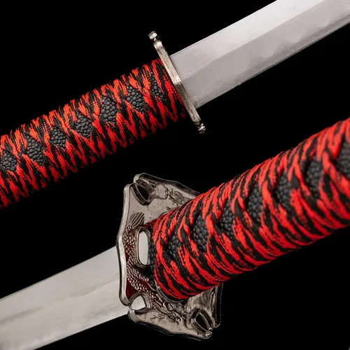 Vista 4 de 3-Piece Set Katana Carbon Steel Blade Japanese Samurai Sword Real,Iaido Samurai Sword Display Decoration Gift Rojo