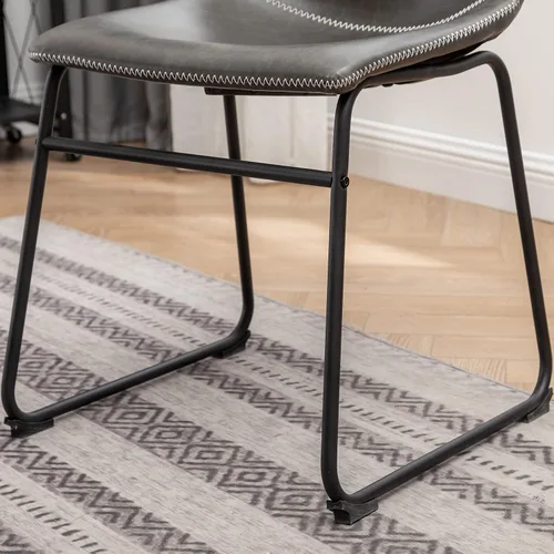 Vista 7 de Roundhill Furniture Aryven - Juego de comedor industrial de 7 piezas con mesa rústica de pino oscuro y 6 sillas de piel sintética, color gris