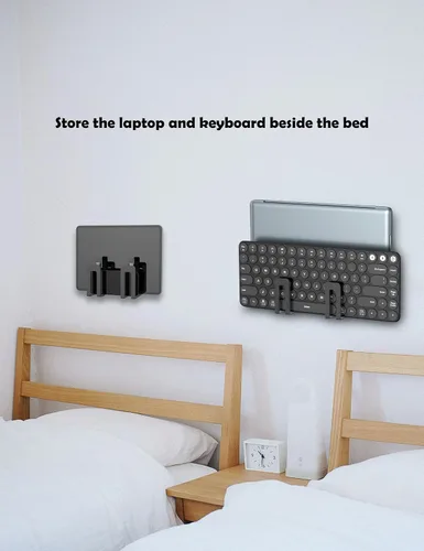 Vista 3 de Soporte de pared multifuncional para portátil y teclado, soporte de caja de cable para router/módem/caja de TV/tableta/libro electrónico/teléfono