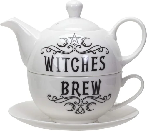 Vista 2 de Summit Collection Alchemy Gothic Witches Brew Tea For One Set Bone China Porcelana Juego de té de 3 piezas