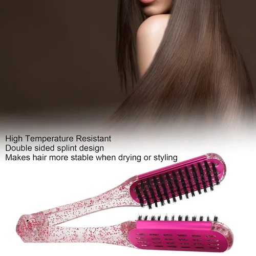 Vista 2 de YUYTE Cepillo de peine alisador de pelo de doble cara, abrazadera de peinado suave para alisar, desenredar y alisar el cabello, rojo rosa