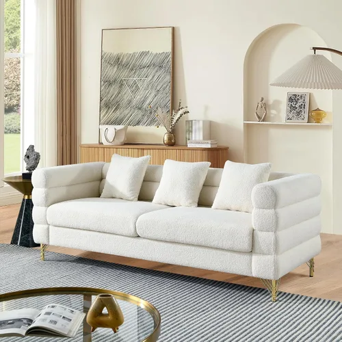 Vista 13 de mikibama Juego de sofá Teddy de lujo para sala de estar, muebles de decoración moderna, sofá seccional, sofá de 3 plazas y loveseat con 5 almohadas