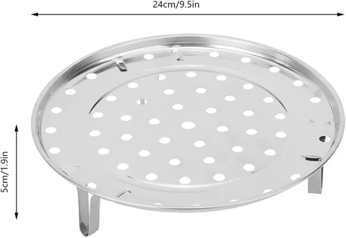 Vista 3 de Bandeja de vapor, acero inoxidable 304, estante de cocina al vapor, cesta redonda con patas extraíbles (diámetro medio 9.4 in)