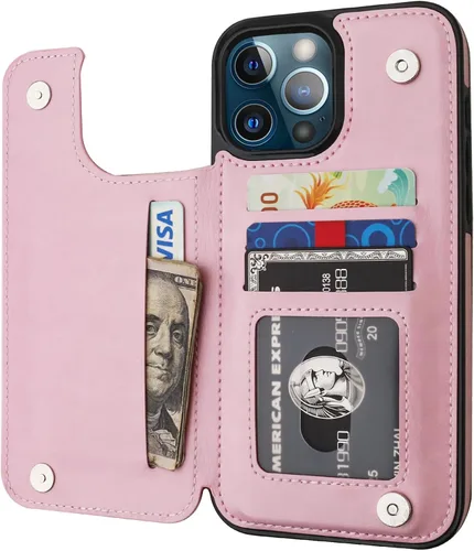 Vista 15 de ONETOP Compatible con iPhone 13 Pro Max Funda Tipo Cartera con Tarjetero, Cuero PU con Soporte Ranuras para Tarjetas, Doble Cierre Magnético y Negro