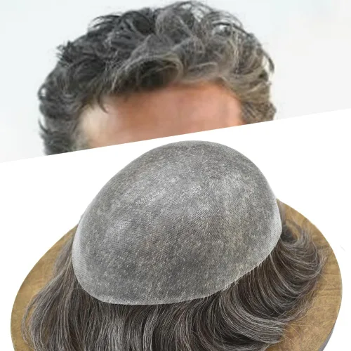 Vista 31 de PU Toupee para hombres pieza de pelo real sistema de reemplazo de cabello humano para hombres Toupee pieza de pelo para hombres piel polivinílica