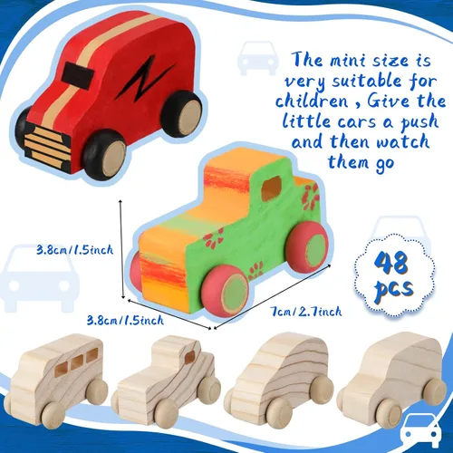 Vista 2 de Wettarn 48 piezas de coches de madera para pintar juguetes de bricolaje Para proyectos de actividades escolares en el aula, regalos de fiesta