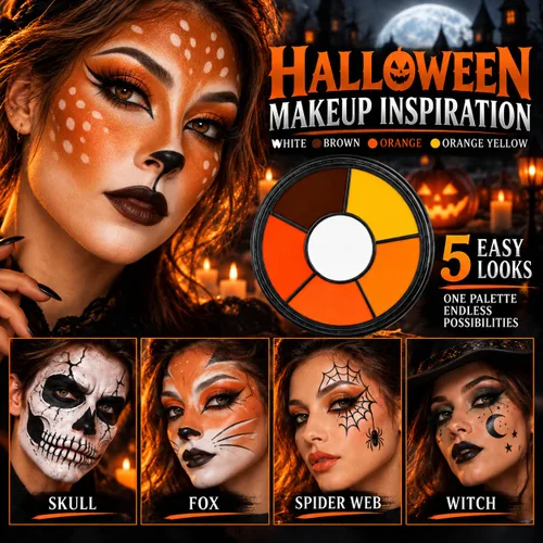 Vista 2 de Paleta de pintura de cuerpo de cara naranja Maquillaje de Halloween Kit de D Maquillaje amarillo naranja
