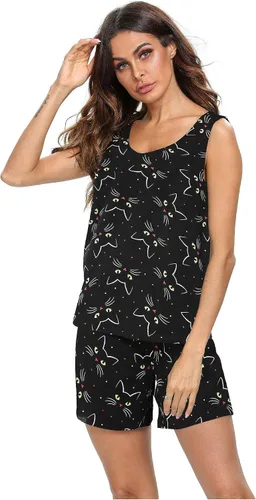 Vista 3 de ENJOYNIGHT - Conjunto estampado de pijama con parte superior sin mangas y pantalones cortos, para mujer