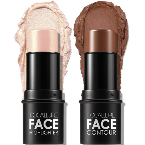 Vista 7 de FOCALLURE 2 Piezas Barra de Contorno de Crema Mineral, Iluminador Hidratante y Lápiz Bronceador, Lápiz Facial Antiadherente que Ilumina y Matiza