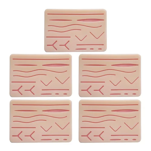 Vista 9 de Almohadilla de práctica de sutura realista de silicona de tres capas con 14 heridas precortadas, el mejor regalo para entrenamiento de estudiantes