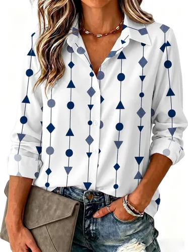 Vista 21 de Zeagoo Blusa para mujer, de manga larga, con botones, casual, ligera, lisa/estampada