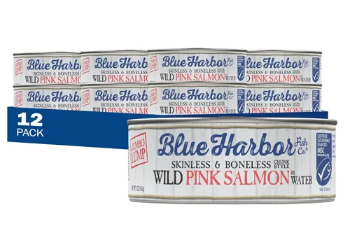 Vista 2 de Blue Harbor Fish Co. Salmón rosado salvaje en agua sin sal añadida - lata de 5 onzas, 5 onzas