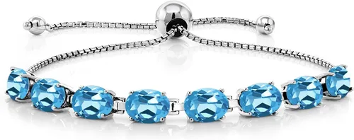 Vista 213 de Gem Stone King Pulsera de plata de ley 925 con piedra natal ovalada de 0.276 x 0.197 in para mujer, totalmente ajustable hasta 9 pulgadas
