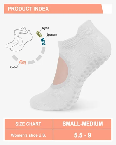 Vista 6 de 6 pares de calcetines de agarre de pilates para mujer, calcetines atléticos antideslizantes para yoga, barre, ballet, descalzo, entrenamiento