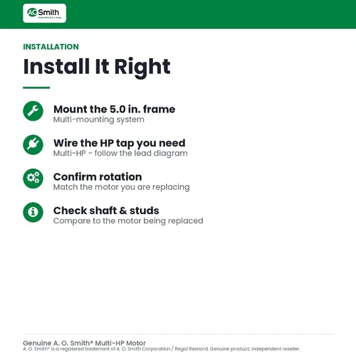 Vista 5 de AO Smith 9722 Diámetro del marco de 5.0 pulgadas 1/8 HP 1075 RPM 208-230-Volt 0.9-Amp Rodamiento de bolas Multi-HP