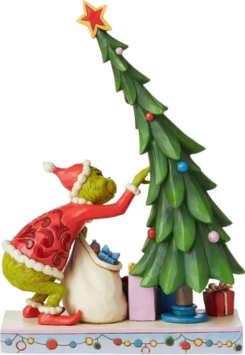 Vista 3 de Enesco Dr. Seuss Grinch por Jim Shore - Figura decorativa para el árbol de Navidad, figuras decorativas coleccionables de resina de piedra hecha a