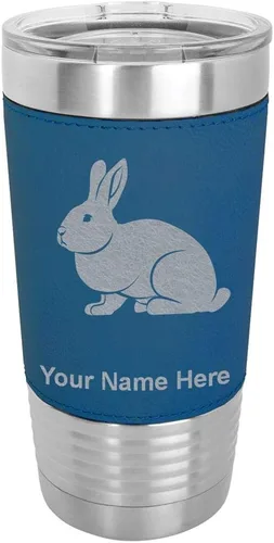 Vista 11 de LaserGram Personalized 20oz Tumbler, Rabbit (Baseball Style) Engraved Gift, Faux Leather Wrap, Vacuum Insulated Stainless Steel, Laser Engraved