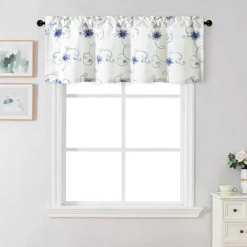 Vista 38 de VOGOL Cortinas de Nivel para Cocina para Ventana, Flores Azules y Enredaderas Bordadas Cortina de 24 Pulgadas de Largo, Cortinas Cortas Tratamiento