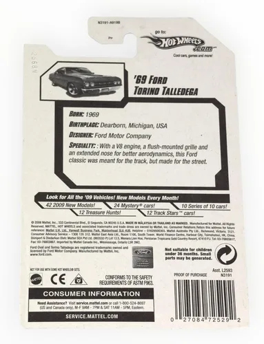 Vista 3 de Hot Wheels 2008 Nuevos Modelos Rojo '69 Ford Torino Talladega w/ 5SPs #019 (19 de 40) Escala 1:64