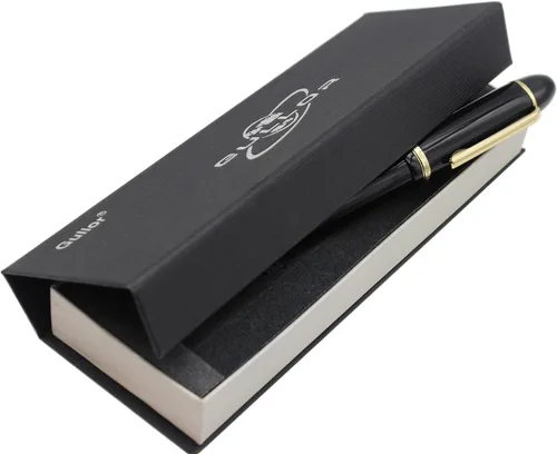 Vista 6 de Gullor Pluma estilográfica de punta fina X159, bolígrafo acrílico de gran tamaño con borde dorado, caja de regalo, color negro
