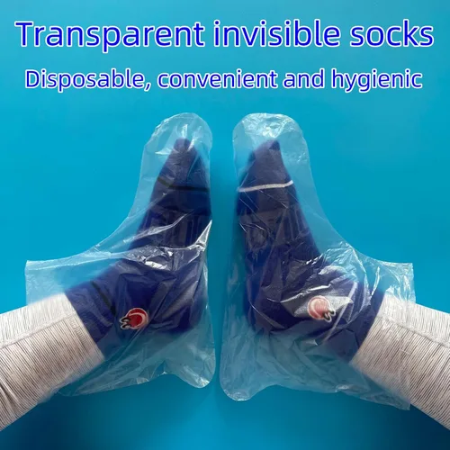 Vista 2 de BJEFHYP disposable socks, ice skating socks, bowling socks, foot bath covers,plastic socks,universal size, 100 pieces, transparent