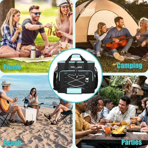 Vista 8 de INSMEER Bolsa térmica térmica térmica grande de 90 latas/55 L, enfriador de lados suaves con correa para el hombro, enfriadores plegables, enfriador