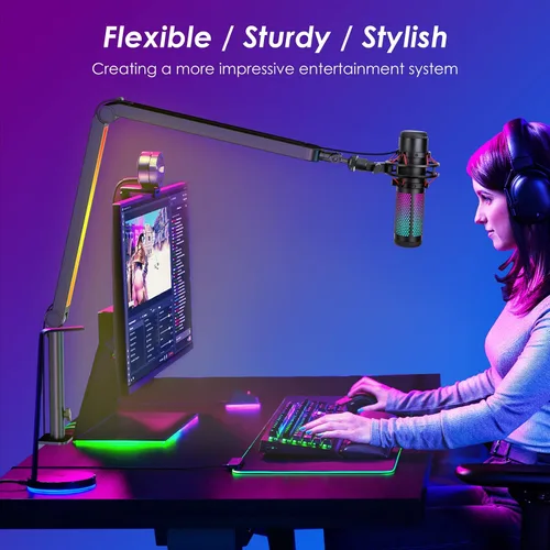 Vista 3 de Brazo de micrófono RGB para Fifine, HyperX QuadCast 1/2 / QuadCast S/SoloCast, Shure SM7B / MV7, Blue Yeti, Rode, Shure, Razer, micrófono de juego