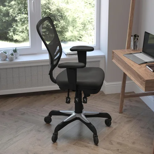Vista 5 de Flash Furniture Nicholas Silla de oficina ergonómica giratoria ejecutiva multifunción de malla negra con brazos ajustables y ruedas de rodillo