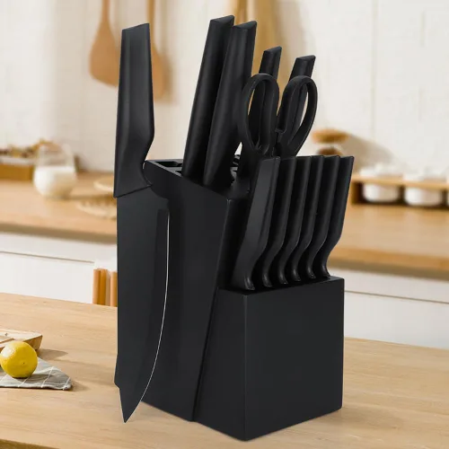 Vista 8 de Juego de cuchillos de cocina de 14 piezas con bloque autoafilado, cuchillos ultra afilados de acero inoxidable de alto carbono para cocina, 6