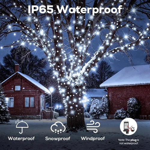 Vista 3 de Luces de Navidad parpadeantes, 600 luces LED de 206 pies para exteriores, impermeables IP65, 8 modos, funciones de temporización y memoria