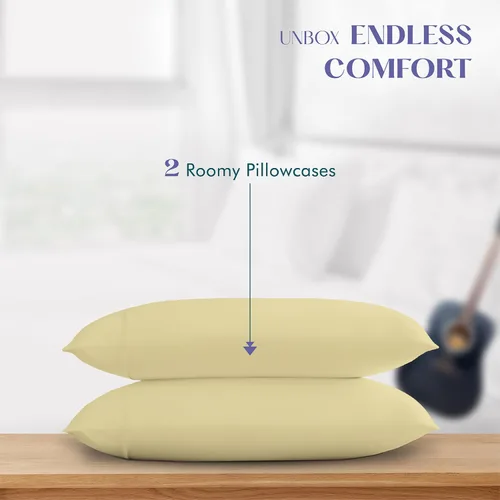 Vista 3 de XOOX Linen Juego de 2 fundas de almohada 100% de algodón egipcio tamaño Queen, fundas de almohada de lujo de 1500 hilos de algodón beige