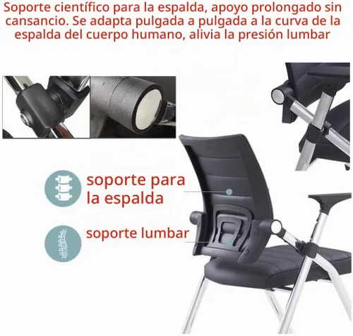 Vista 3 de Silla de escritorio plegable para espacios pequeños, sillas de escritorio para dormitorio con asientos y ruedas acolchados, sillas de escritorio