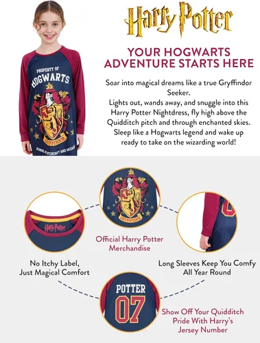 Vista 3 de Harry Potter Camisón Camisones Gryffindor para niñas Camisones y camisas de dormir de manga larga para niñas Hogwarts