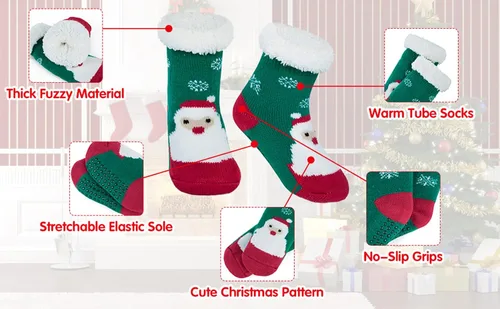 Vista 3 de Century Star Calcetines de Navidad con agarres de algodón para niños pequeños, calcetines de invierno antideslizantes
