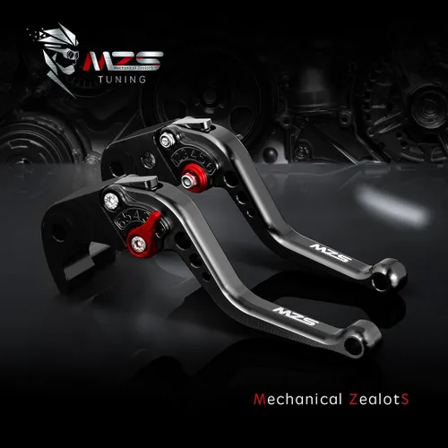 Vista 6 de MZS Palancas de embrague/freno cortas ajustables p/moto, negro, CNC, compatibles con EX650 ER-6F ER-6N 06-08 KLE650 06-08 GPZ500S EX500 90-09