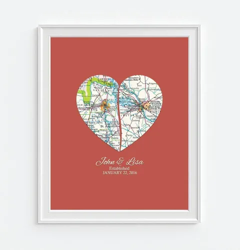 Vista 4 de Impresión artística personalizada para parejas con 2 mapas de corazón, sin marco, regalo de compromiso, regalo del día de San Valentín, regalo