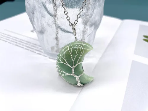Vista 3 de Seamido Collar de cristal para chakras, árbol curativo, con alambre envuelto en luna, luna creciente, colgante espiritual, joyería para mujer