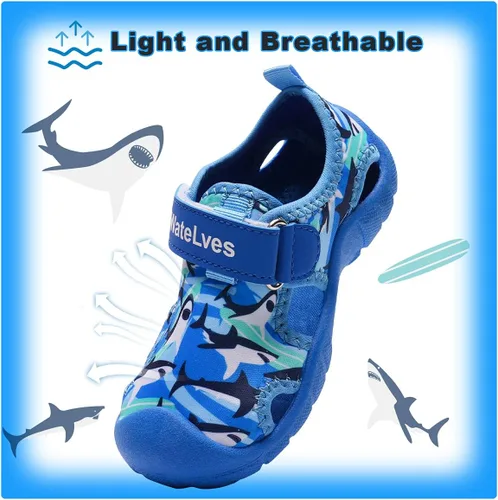 Vista 3 de WateLves Zapatos acuáticos para niñas y niños, de secado rápido, calcetines acuáticos para playa, natación, piscina, sandalias al aire libre