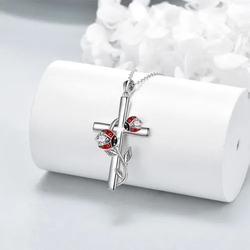 Vista 4 de CRMAD Collar de colibrímariquitalibélula para mujer, collar de cruz de plata de ley, regalos para niñas