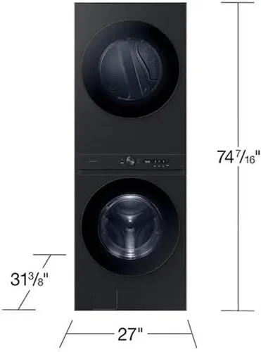 Vista 2 de Samsung WH46DBH500EV 4.6/7.6 pies cúbicos Lavadora/Secadora apiladas de Acabado Negro Cepillado Bespoke AI